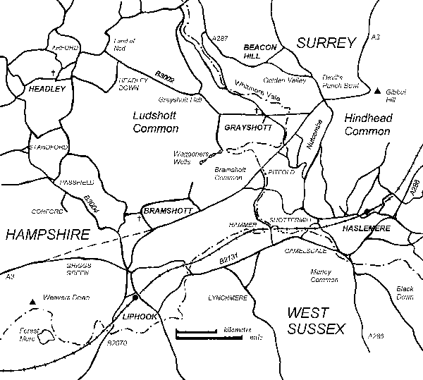 Map of Grayshott/Liphook area (13K)